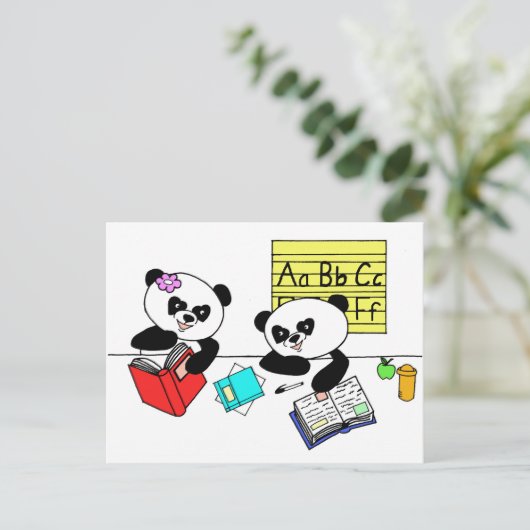 Pandas learning at school briefkaart (Staand voorkant)