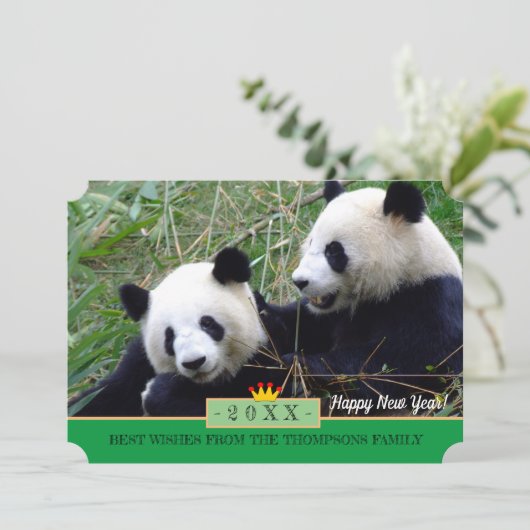 Panda's Love & Happy New Year Kaart/China Feestdagenkaart (Staand voorkant)