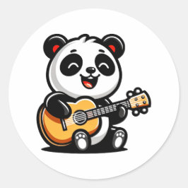 Panda's Melodische Serenade - Akoestische Gitaarku Ronde Sticker
