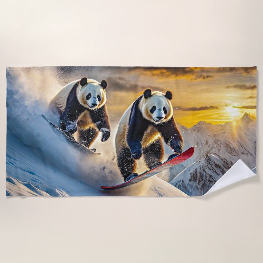Panda's op snowboards ontwerp van Rich AMeN Gill Strandlaken (Voorkant)