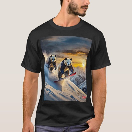 Panda's op snowboards ontwerp van Rich AMeN Gill T-shirt (Voorkant)