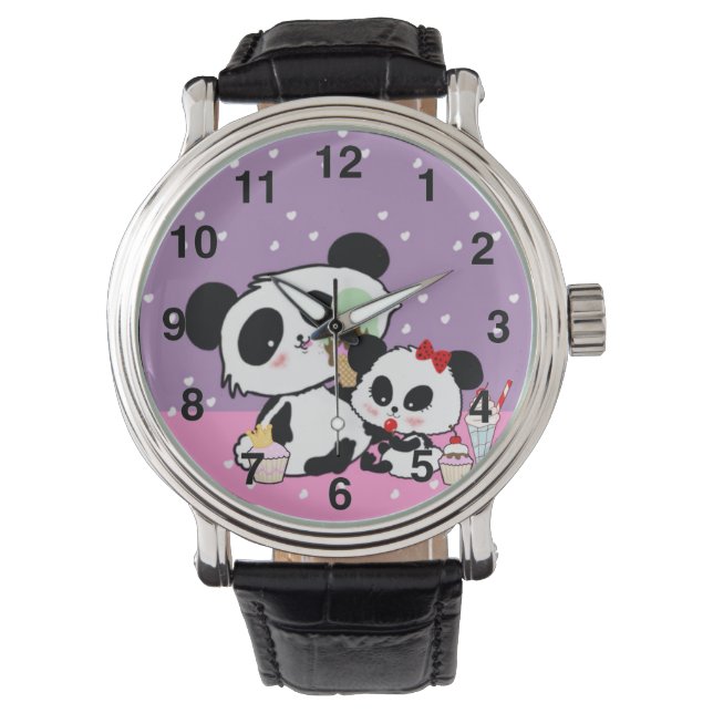 panda's "panda beren" "panda beer baby" "kawaii pa horloge (Voorkant)