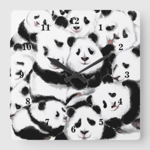 Pandas - Pandemisch - Big Hugs - Collectie Tekenin Vierkante Klok