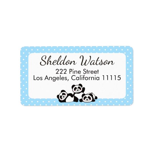 Pandas Polka Dot Return-adres Etiket (Voorkant)