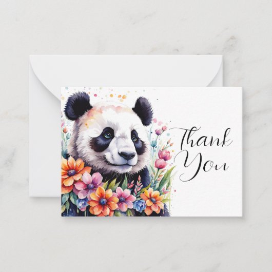 Panda's te midden van bloeiende bloemen dank u notitiekaartje (Voorkant)