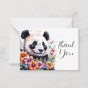 Panda's te midden van bloeiende bloemen dank u notitiekaartje