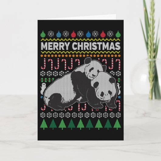 Pandas Ugly KerstSweater Wildlife Series Feestdagen Kaart (Voorkant)