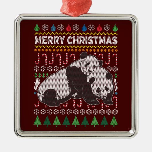 Pandas Ugly KerstSweater Wildlife Series Metalen Ornament (Voorkant)