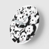 Pandas Wall Clock Big Hugs - Black White Painting Ronde Klok (Hoek)