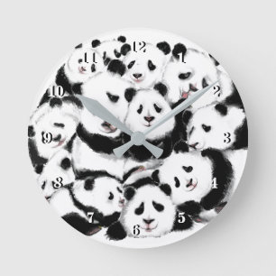 Pandas Wall Clock Big Hugs - Black White Painting Ronde Klok
