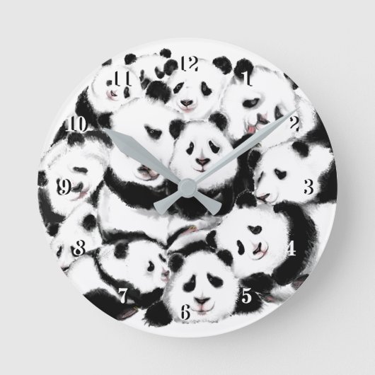 Pandas Wall Clock Big Hugs - Black White Painting Ronde Klok (Voorkant)