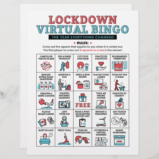Pandemisch Jaar Quarantine Bingo Lockdown Activite (Voorkant / Achterkant)