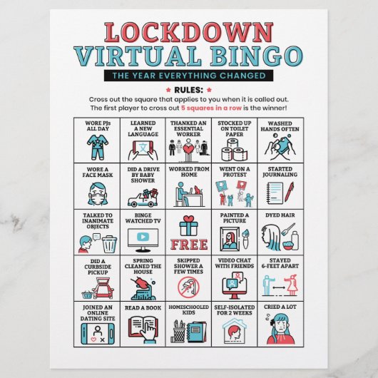 Pandemisch Jaar Quarantine Bingo Lockdown Activite (Voorkant)
