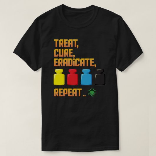 Pandemisch Treat, Cuur, Eradiceren, Boordspel herh T-shirt (Design voorkant)