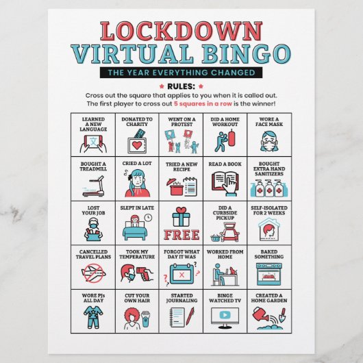 Pandemische Quarantine Bingo Lockdown Activities (Voorkant)