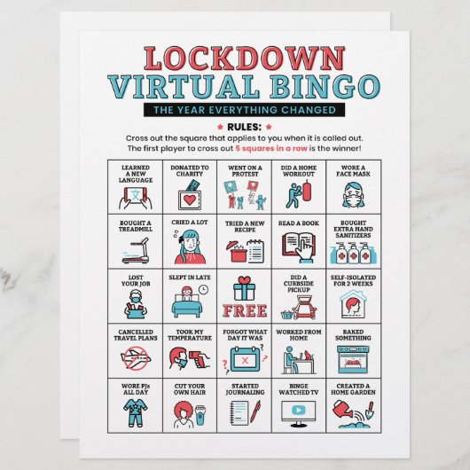 Pandemische Quarantine Bingo Lockdown Activities (Voorkant / Achterkant)