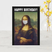PANDEMISCHE VERJAARDAG KAART MONA LISA MET MASKER (Gele Bloem)