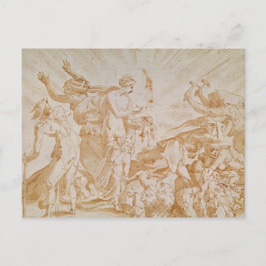 Pandora die de doos opent briefkaart (Voorkant)