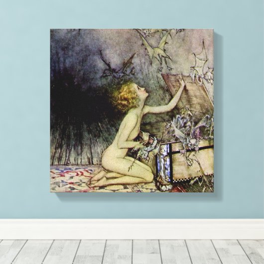 "Pandora Opens the Box" van Arthur Rackham Canvas Afdruk (Insitu (Houten vloer))