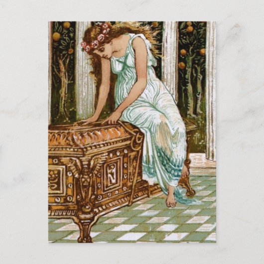 Pandora wil de doos openen briefkaart (Voorkant)