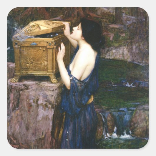 Pandora's Box - John William Waterhouse Vierkante Sticker (Voorkant)