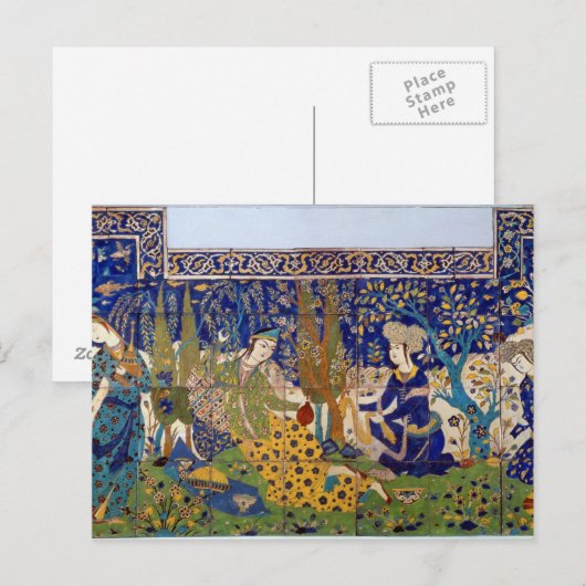 Paneel van geglazuurde tegel van aardewerk, Isfaha Briefkaart (Voorkant / Achterkant)