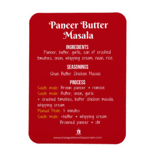 Paneer Butter Masala Receptenmagneet voor Instant Magneet