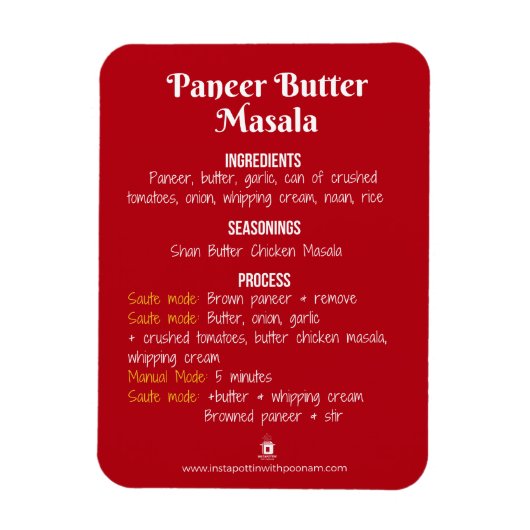 Paneer Butter Masala Receptenmagneet voor Instant  Magneet (Verticaal)