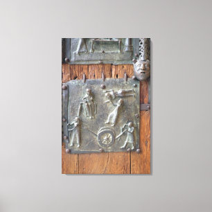 Panel van de linkerdeur, 12e eeuw (bronz) canvas afdruk