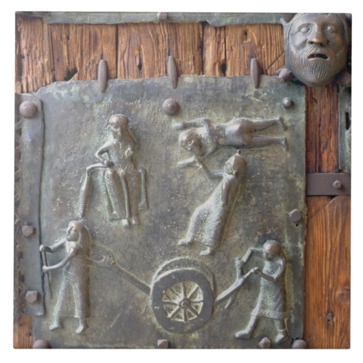 Panel van de linkerdeur, 12e eeuw (bronz) tegeltje (Voorkant)
