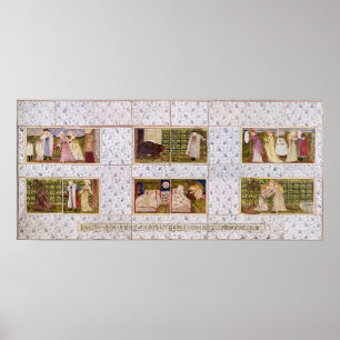 Panel van tegels waarin het verhaal van de schoonh poster