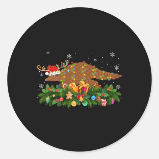 Pangolin Animal Lover Reindeer Santa Hat Pangolin  Ronde Sticker (Voorkant)