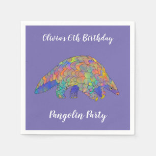Pangolin Feest Meisjes 6de Verjaardag Paarse Kleur Servet