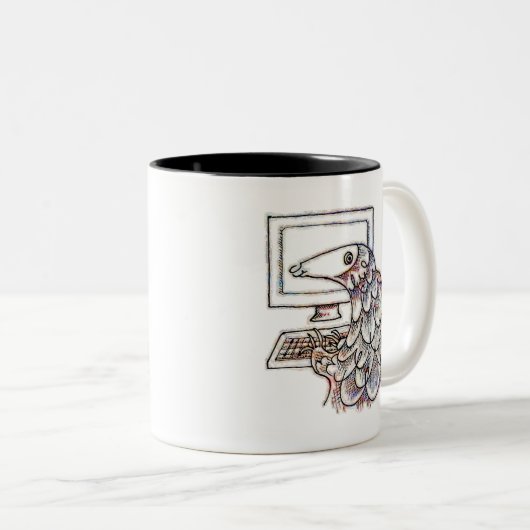 Pangolin op een computer tweekleurige koffiemok (Voorkant rechts)