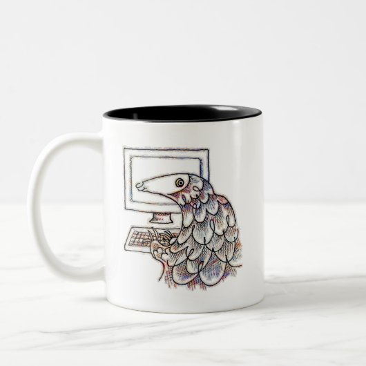 Pangolin op een computer tweekleurige koffiemok (Links)