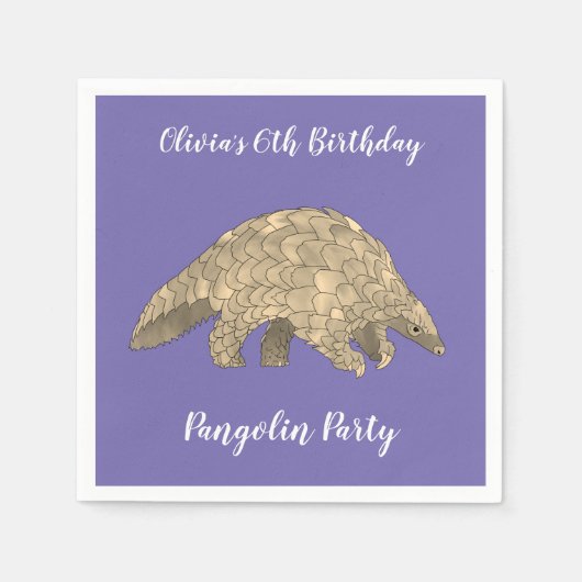 Pangolin Party Girls 6th Birthday Paars Naam toevo Servet (Voorkant)