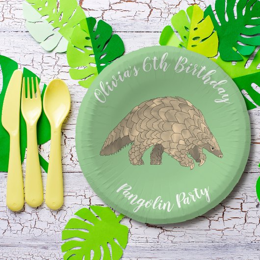 Pangolin Party Kinder 6th Birthday Green Voeg naam Papieren Kommen