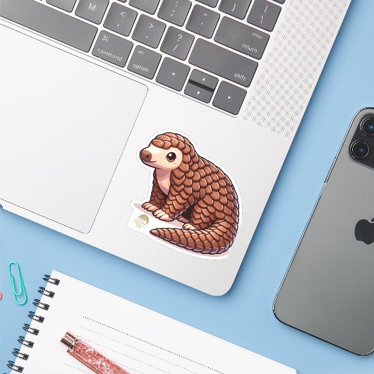 Pangolin Vriend Uitsnede Sticker (Laptop met iPhone)