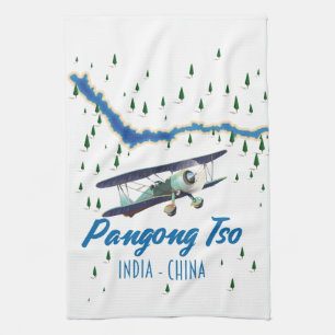 Pangong Tso India China kaartposter. Theedoek