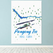 Pangong Tso India China map poster. Canvas Afdruk (Insitu (Houten vloer))
