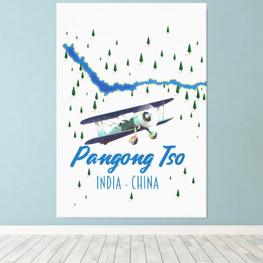 Pangong Tso India China map poster. Canvas Afdruk (Insitu (Houten vloer))