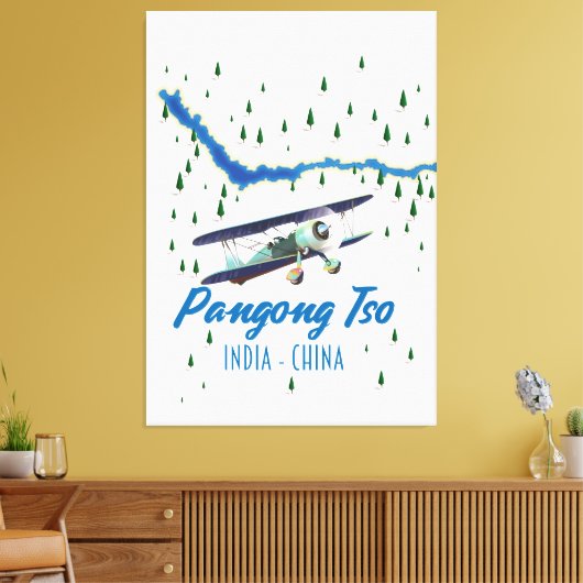 Pangong Tso India China map poster. Canvas Afdruk (Insitu (Woonkamer))