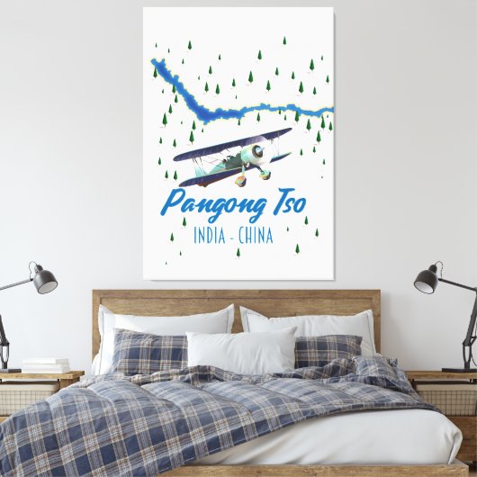 Pangong Tso India China map poster. Canvas Afdruk (Insitu (Slaapkamer))