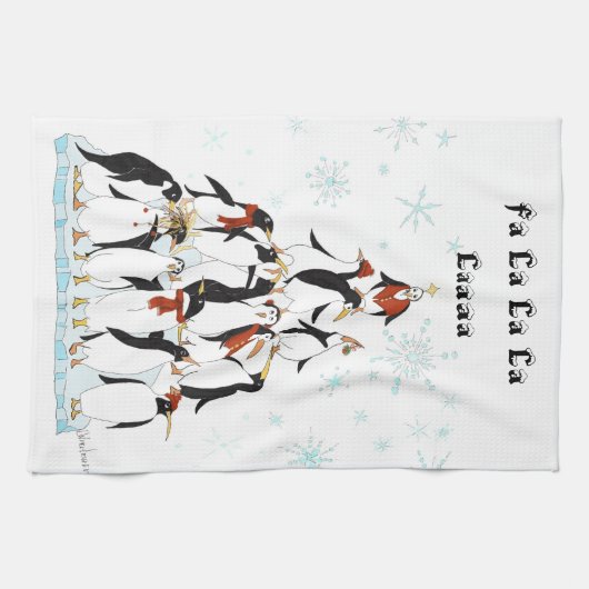 Panguins kerstboom Comic Illustratie Theedoek (Horizontaal)