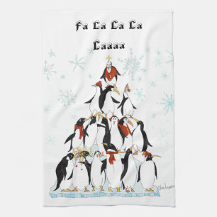 Panguins kerstboom Comic Illustratie Theedoek