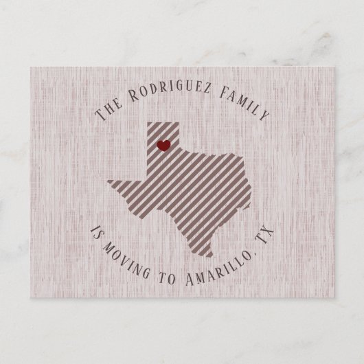 Panhandle Roos Linen Heart Texas Moving Aankondigingskaart (Voorkant)