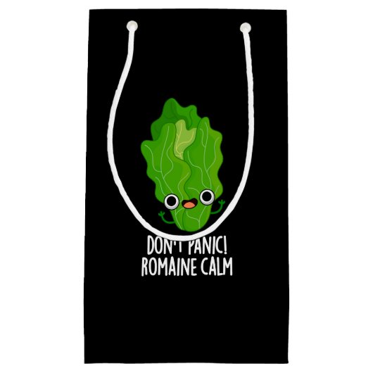 Panic Romaine Calm Funny Veggie Pun Dark BG Klein Cadeauzakje (Voorkant)