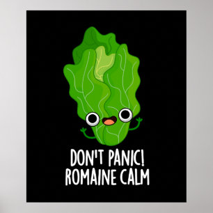 Panic Romaine Calm Funny Veggie Pun Dark BG Poster