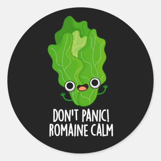 Panic Romaine Calm Funny Veggie Pun Dark BG Ronde Sticker (Voorkant)