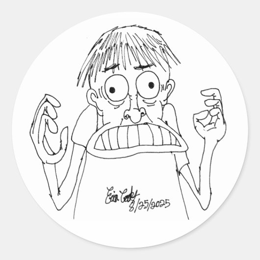 paniekerig cartoonpersonage ronde sticker (Voorkant)